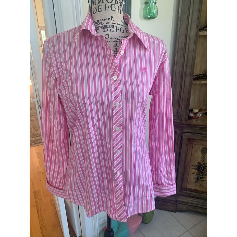 Lilly Pulitzer Pink White Cotton Striped Button Long Sleeve